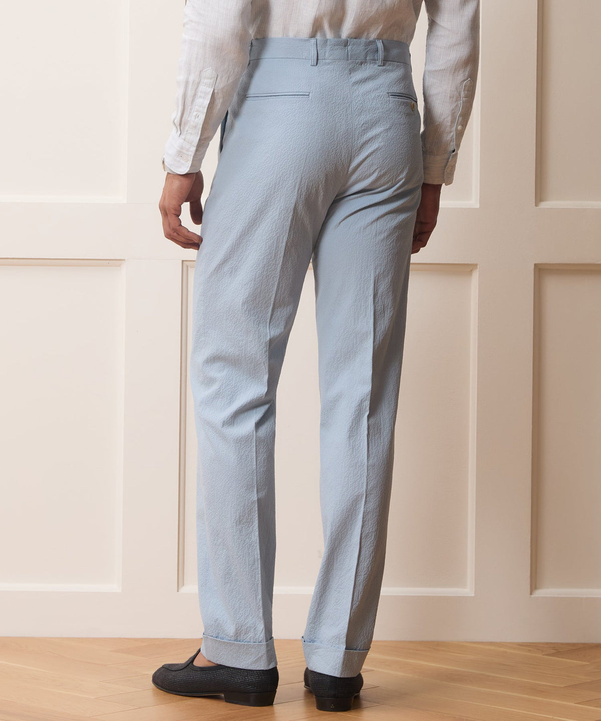 Italian Seersucker Madison Trouser - Light Blue