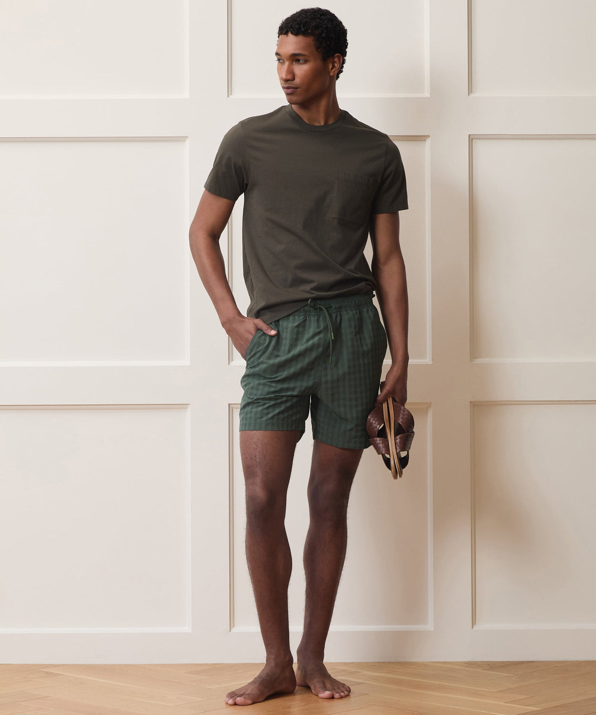 5" Seersucker Montauk Swim Trunk - Olive