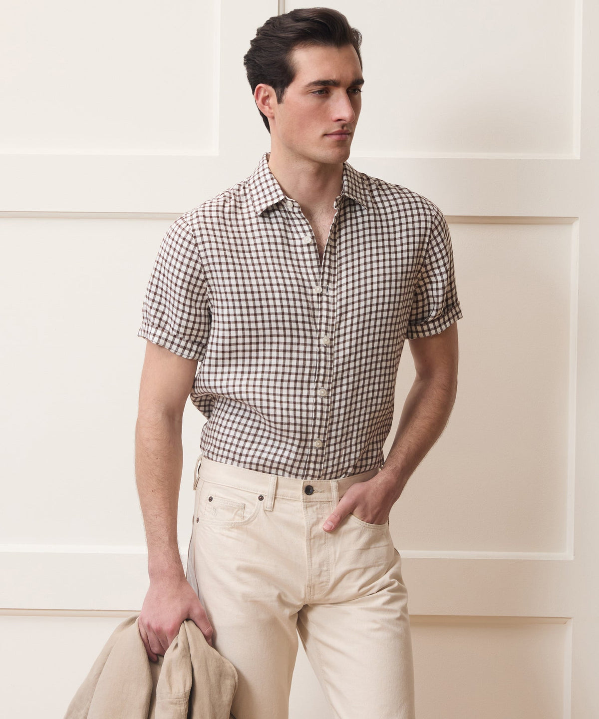 Linen Point Collar Shirt - Brown