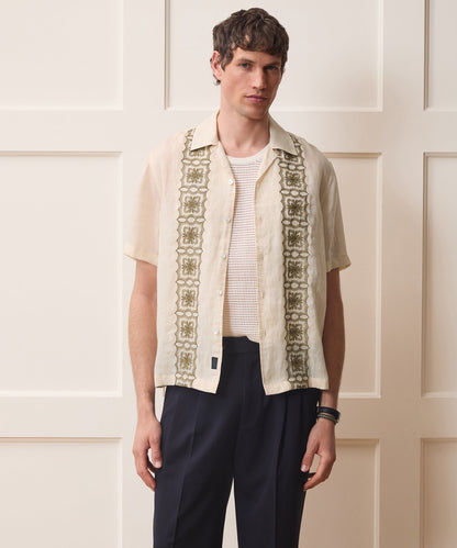 Embroidered Voile Capri Shirt - Beige