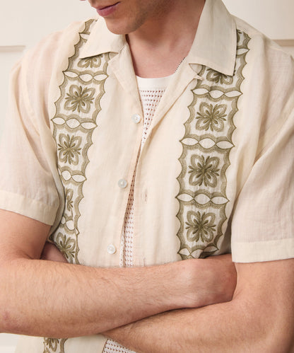 Embroidered Voile Capri Shirt - Beige