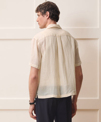 Embroidered Voile Capri Shirt - Beige
