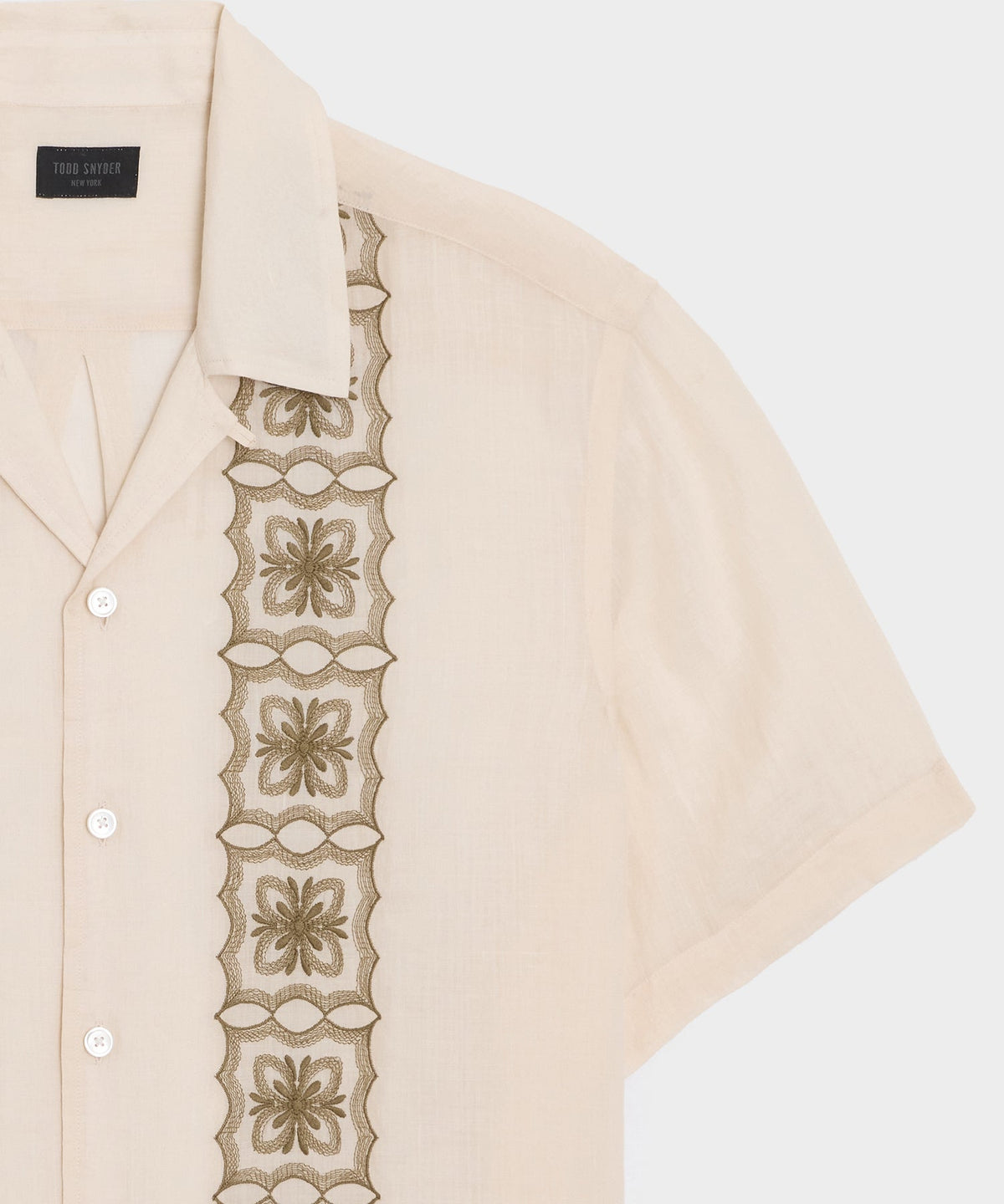 Embroidered Voile Capri Shirt - Beige