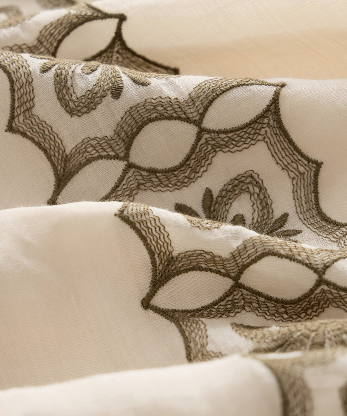 Embroidered Voile Capri Shirt - Beige