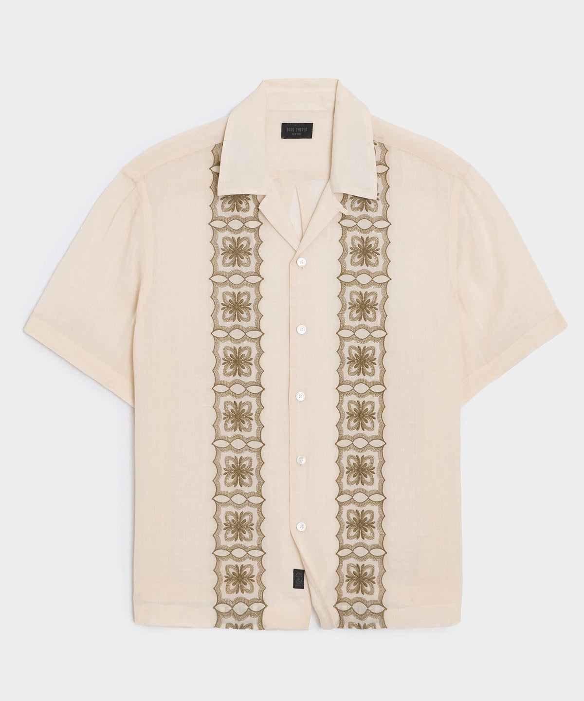 Embroidered Voile Capri Shirt - Beige