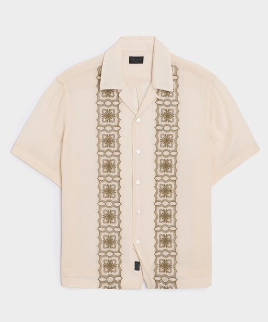 Embroidered Voile Capri Shirt - Beige