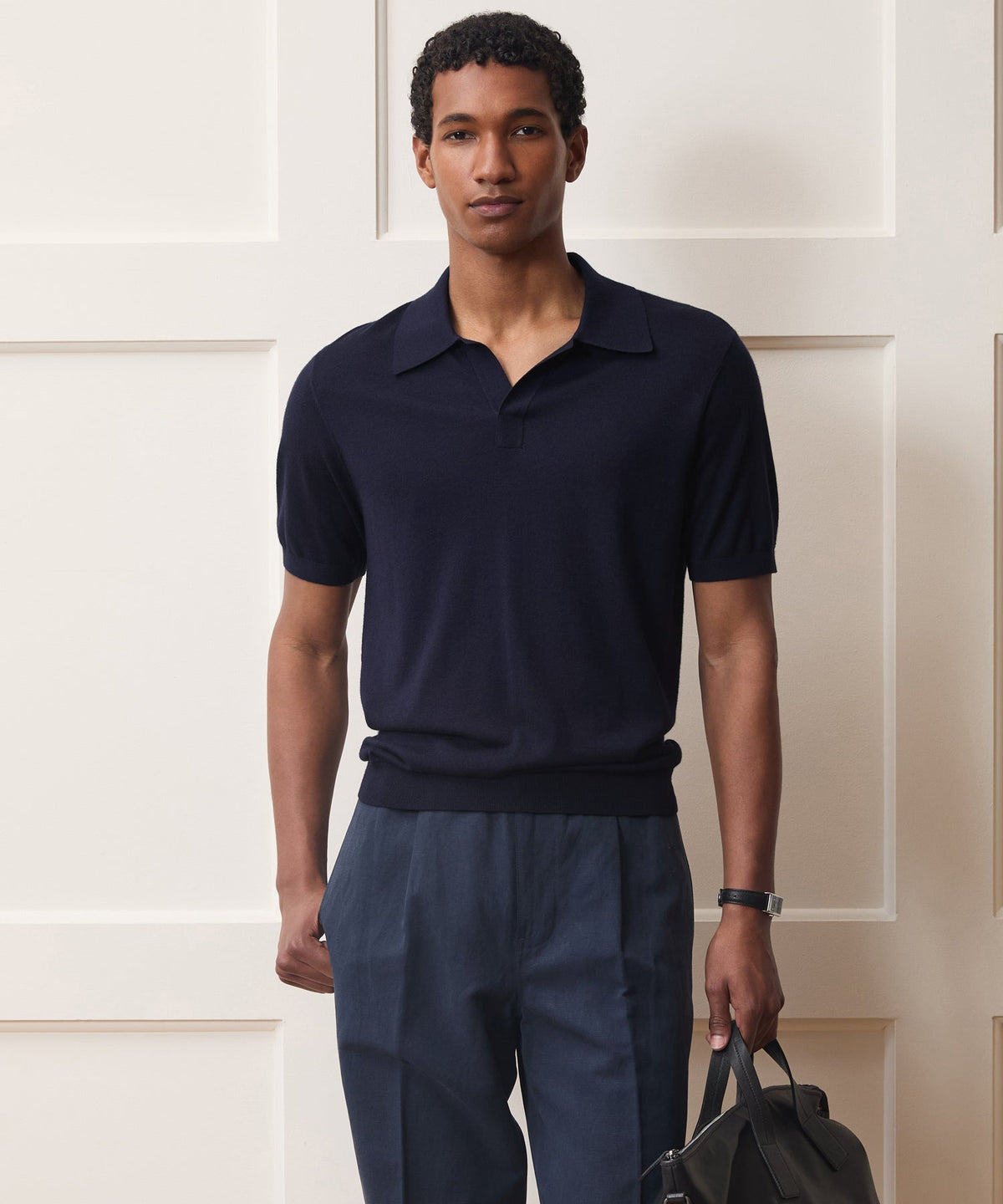 Silk-Cashmere Montauk Sweater Polo - Navy