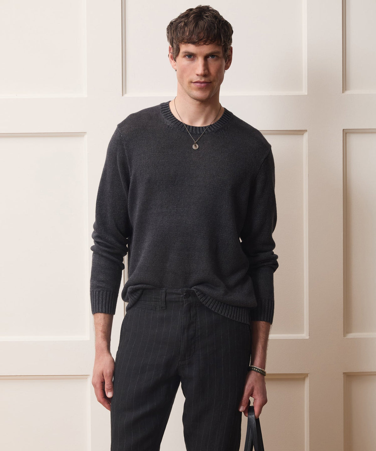 Linen Crewneck Sweater - Faded Black