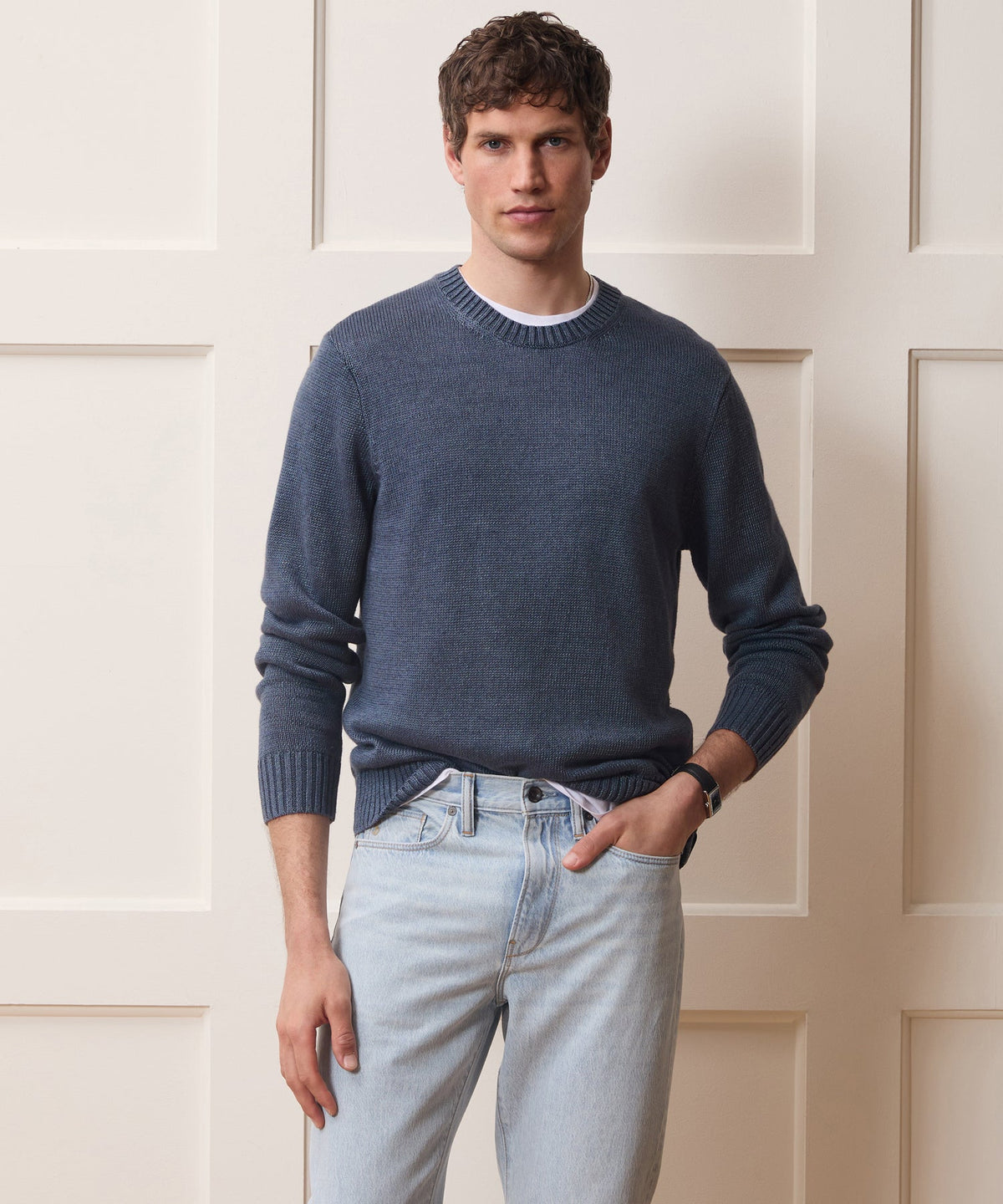 Linen Crewneck Sweater - Navy