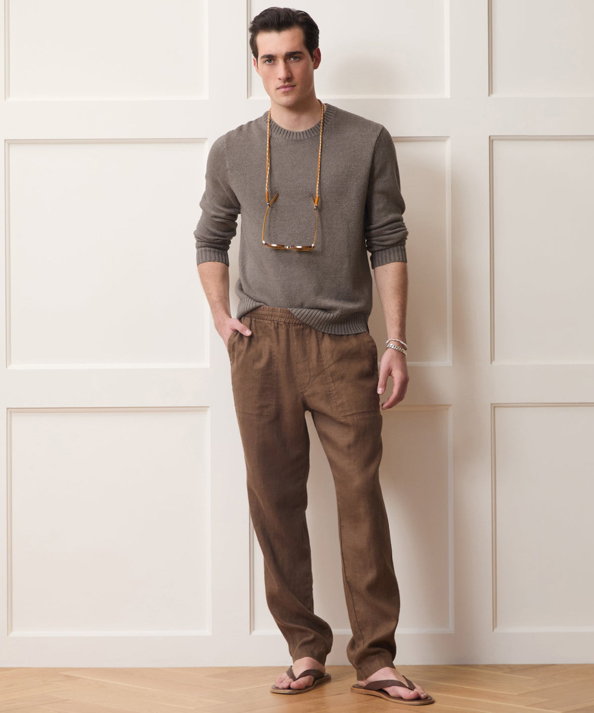 Linen Crewneck Sweater - Weathered Timber