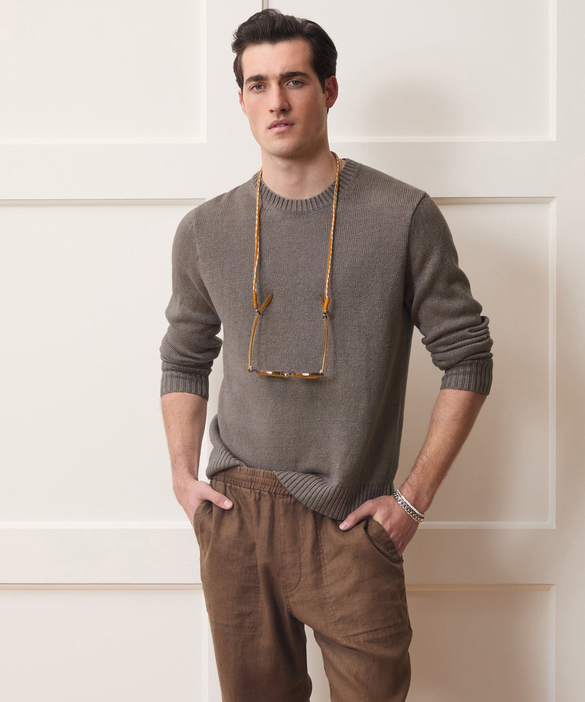 Linen Crewneck Sweater - Weathered Timber