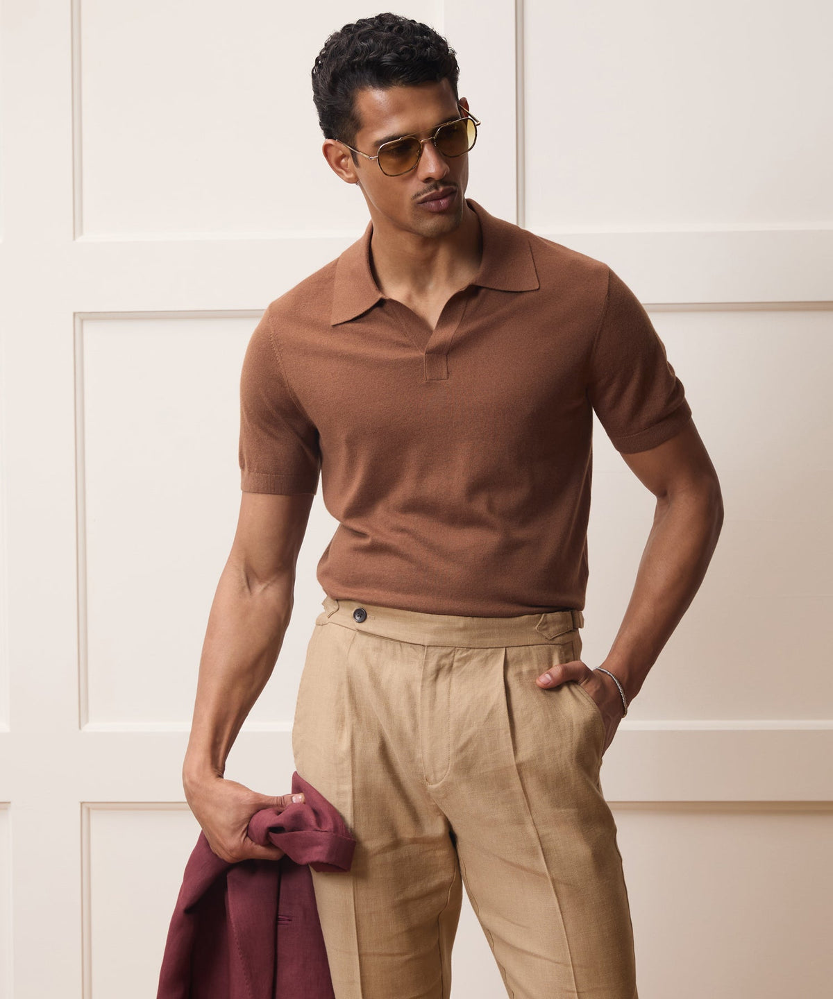 Silk-Cashmere Montauk Sweater Polo - Weathered Oak