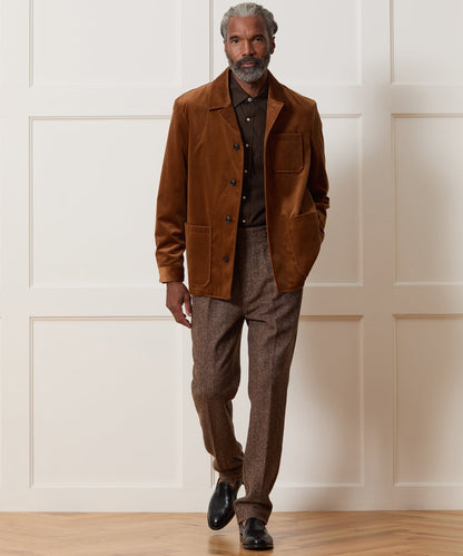 Italian Velvet Tailored Chore Coat - Caramel