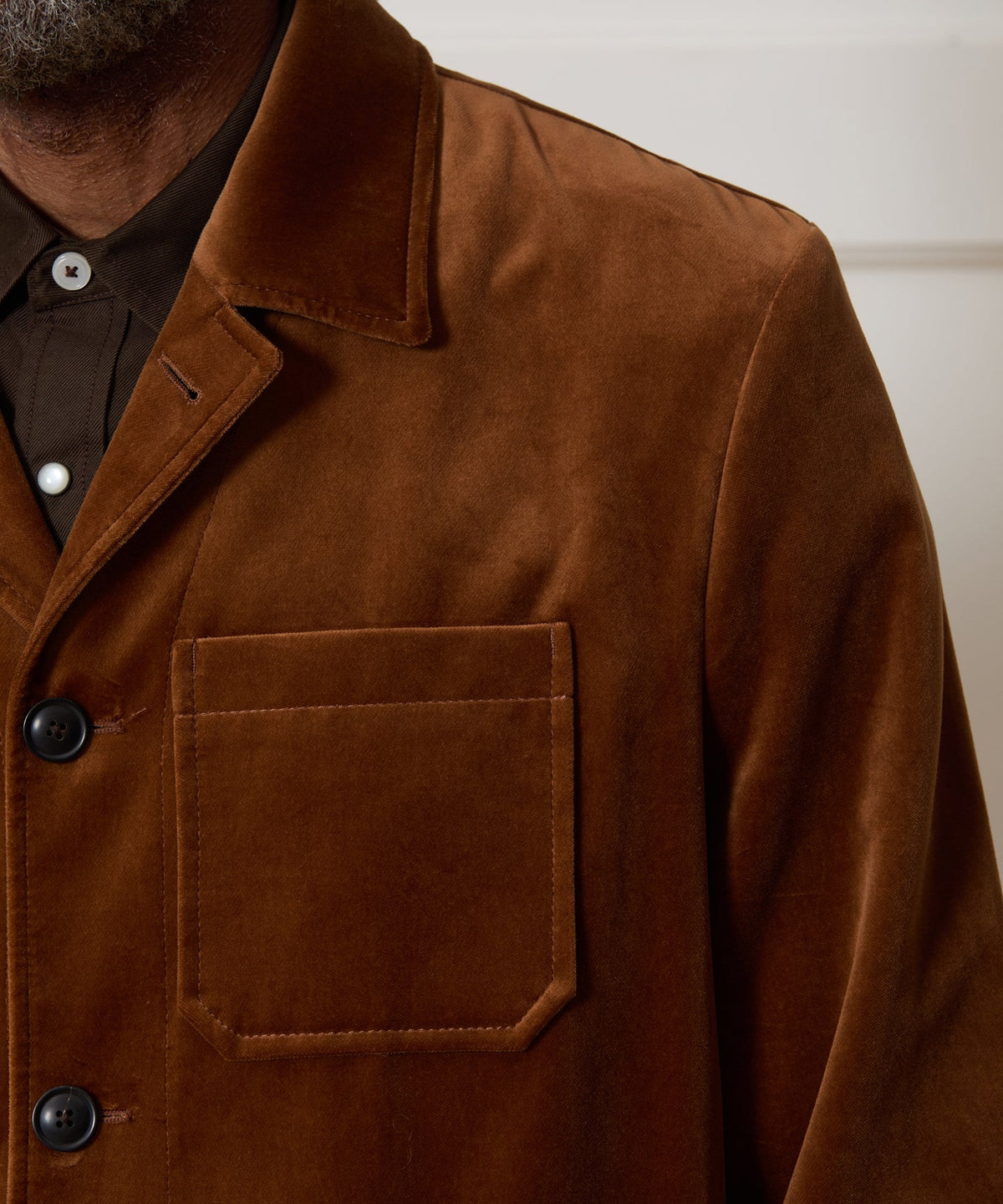 Italian Velvet Tailored Chore Coat - Caramel
