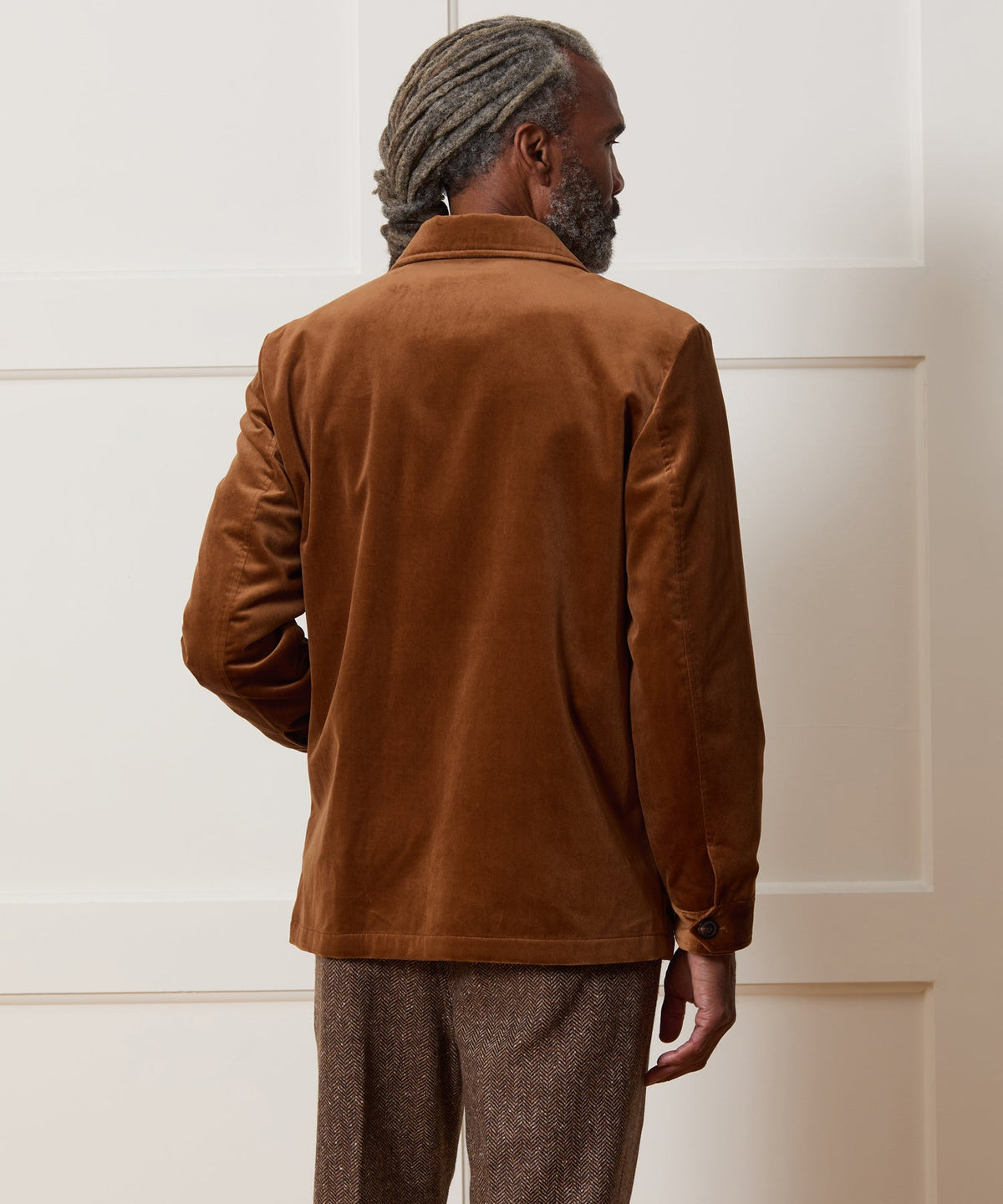 Italian Velvet Tailored Chore Coat - Caramel