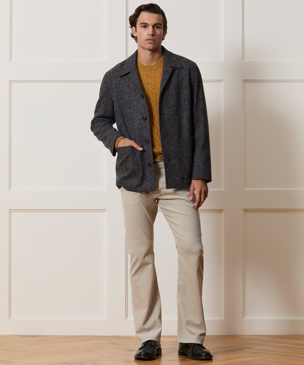 Italian Wool Herringbone Chore Coat - Dark Charcoal