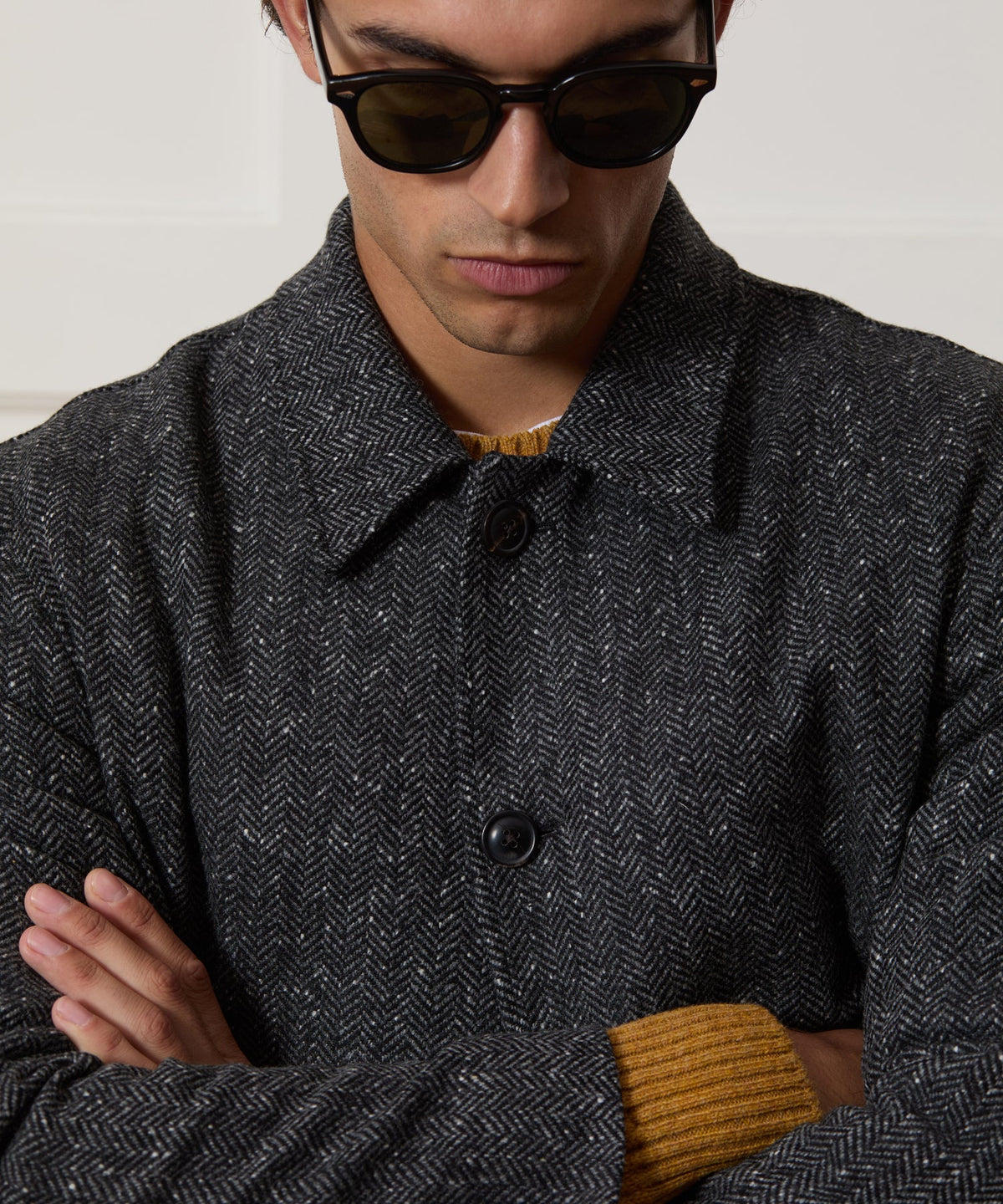 Italian Wool Herringbone Chore Coat - Dark Charcoal