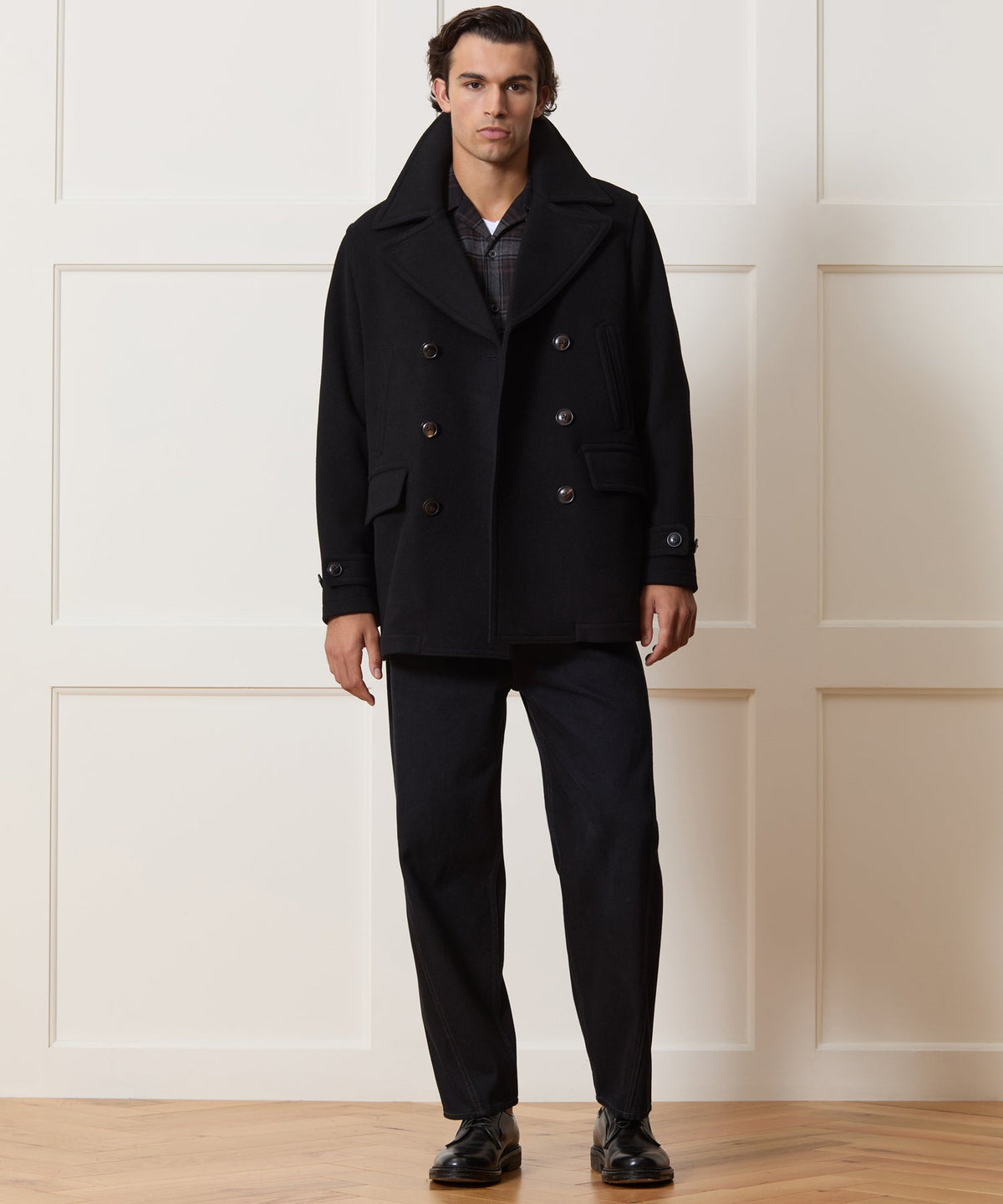 Italian Wool-Cashmere Peacoat - Black