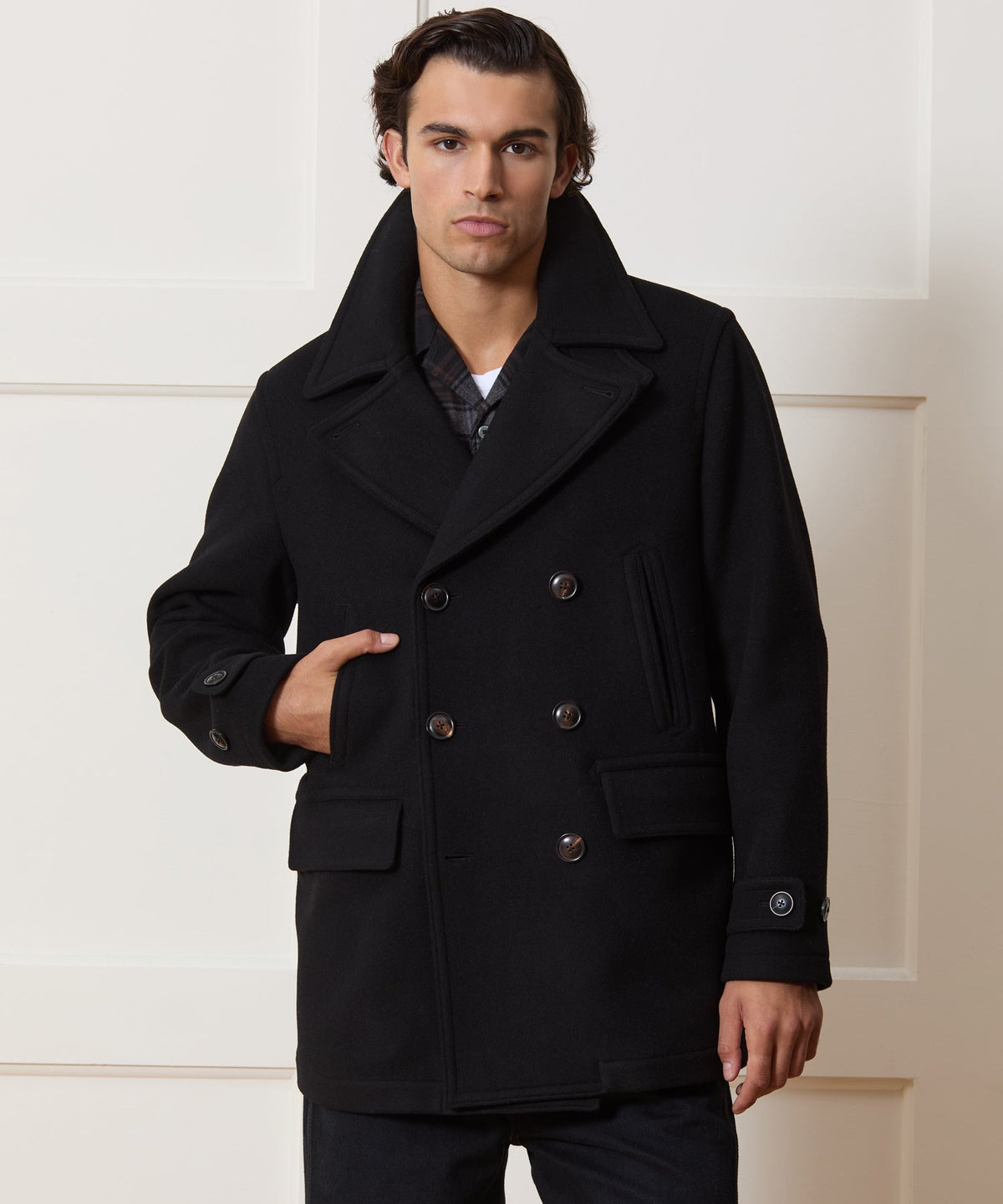 Italian Wool-Cashmere Peacoat - Black