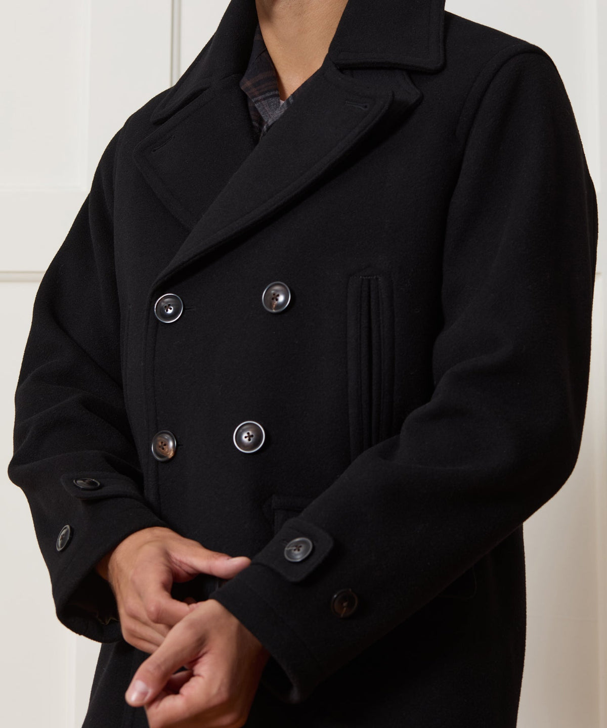 Italian Wool-Cashmere Peacoat - Black