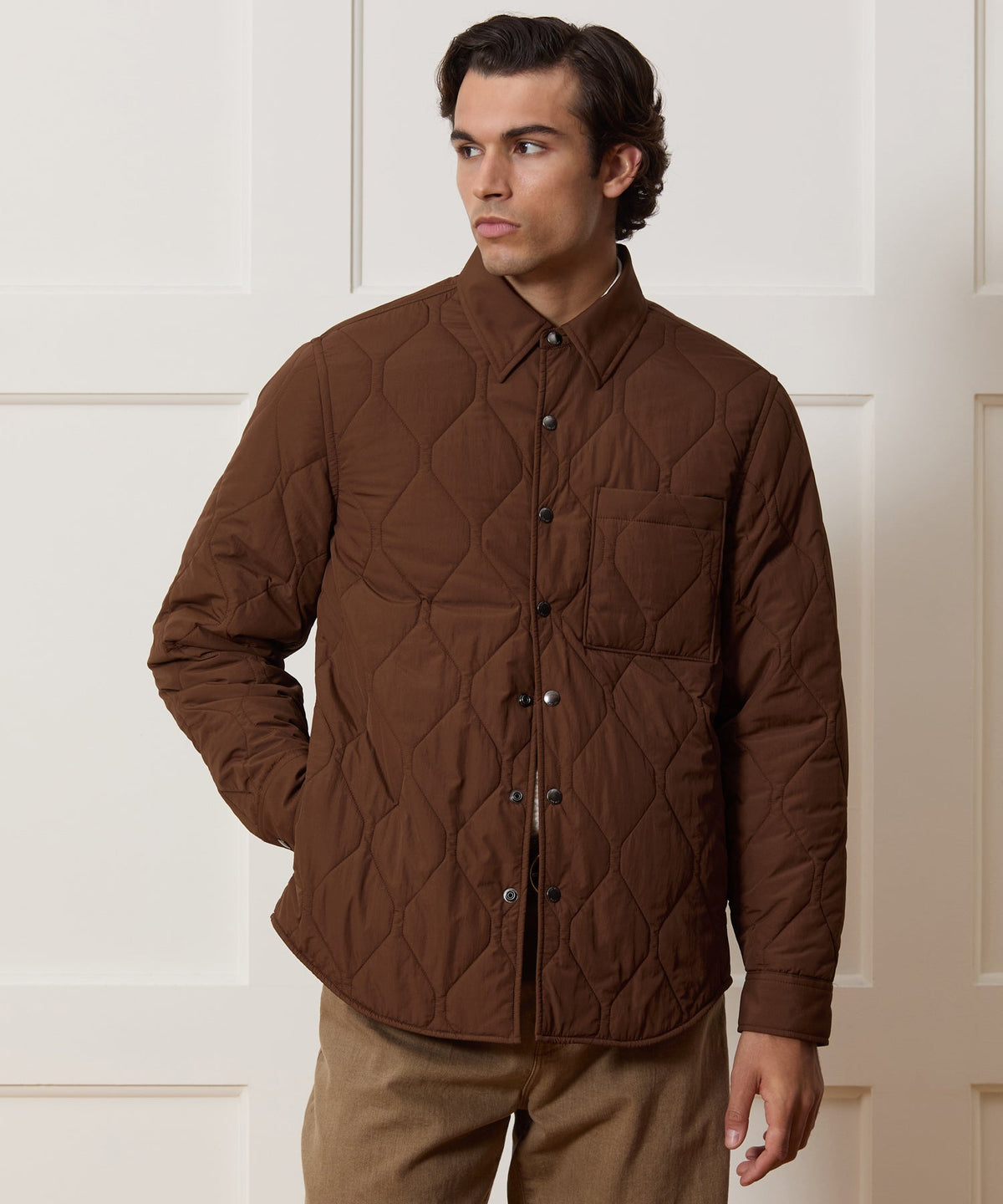 Quilted Filled Shirt Jacket - Brown