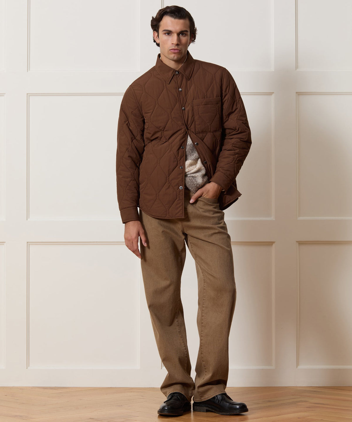 Quilted Filled Shirt Jacket - Brown