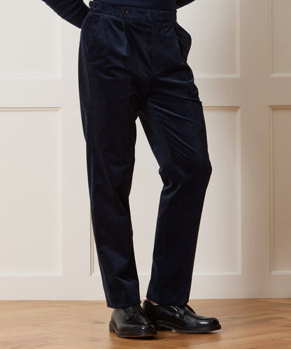 Italian Corduroy Side Tab Trouser - Navy