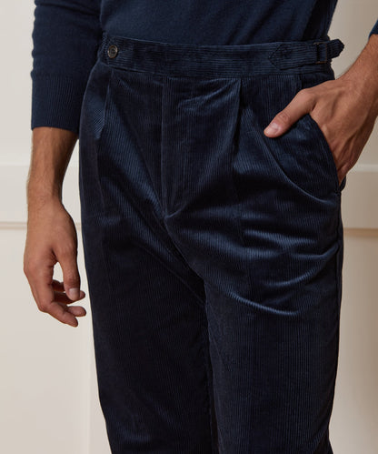 Italian Corduroy Side Tab Trouser - Navy