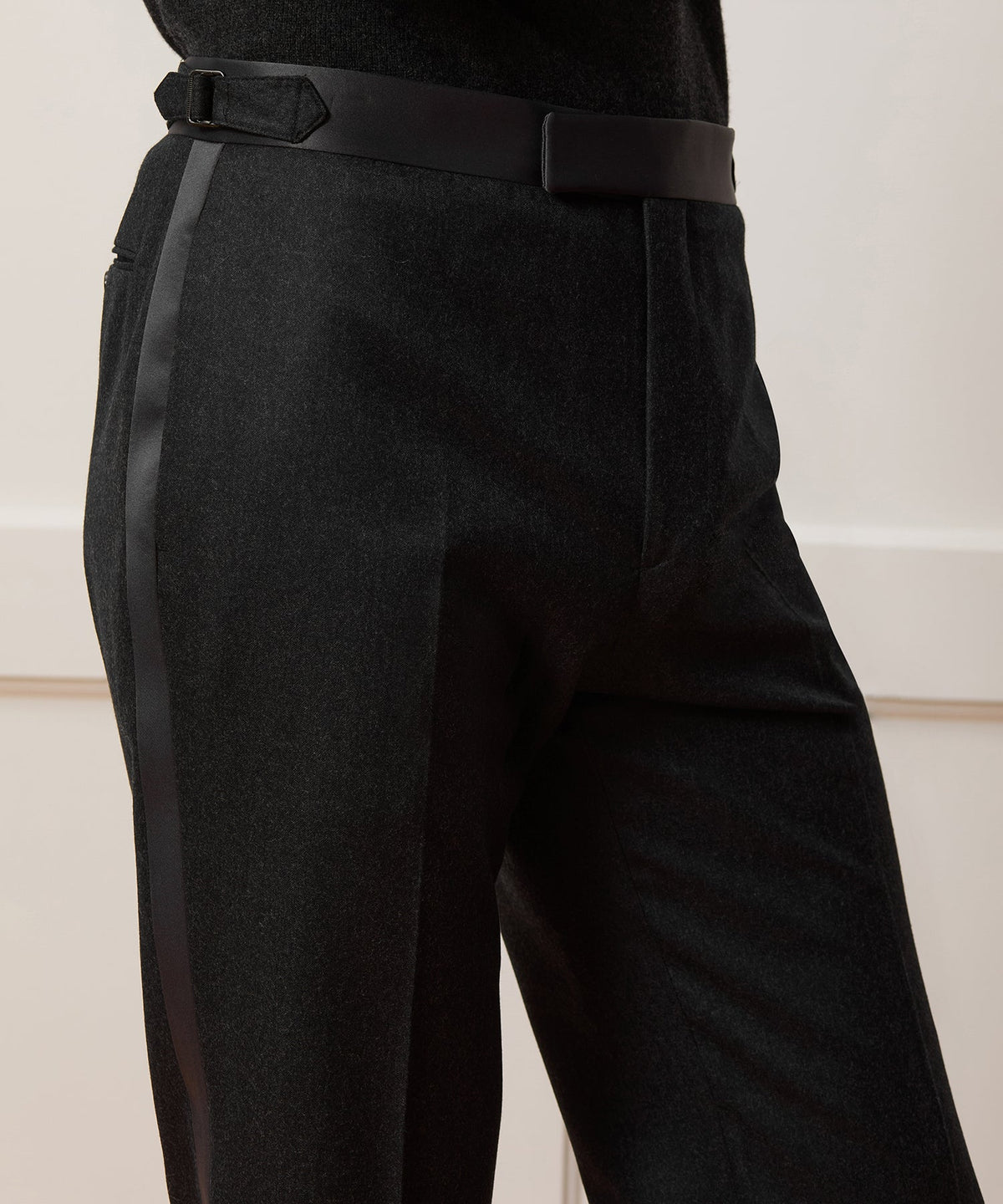 Italian Flannel Tuxedo Trouser - Charcoal