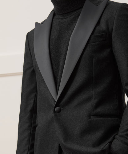 Italian Flannel Tuxedo Jacket - Charcoal