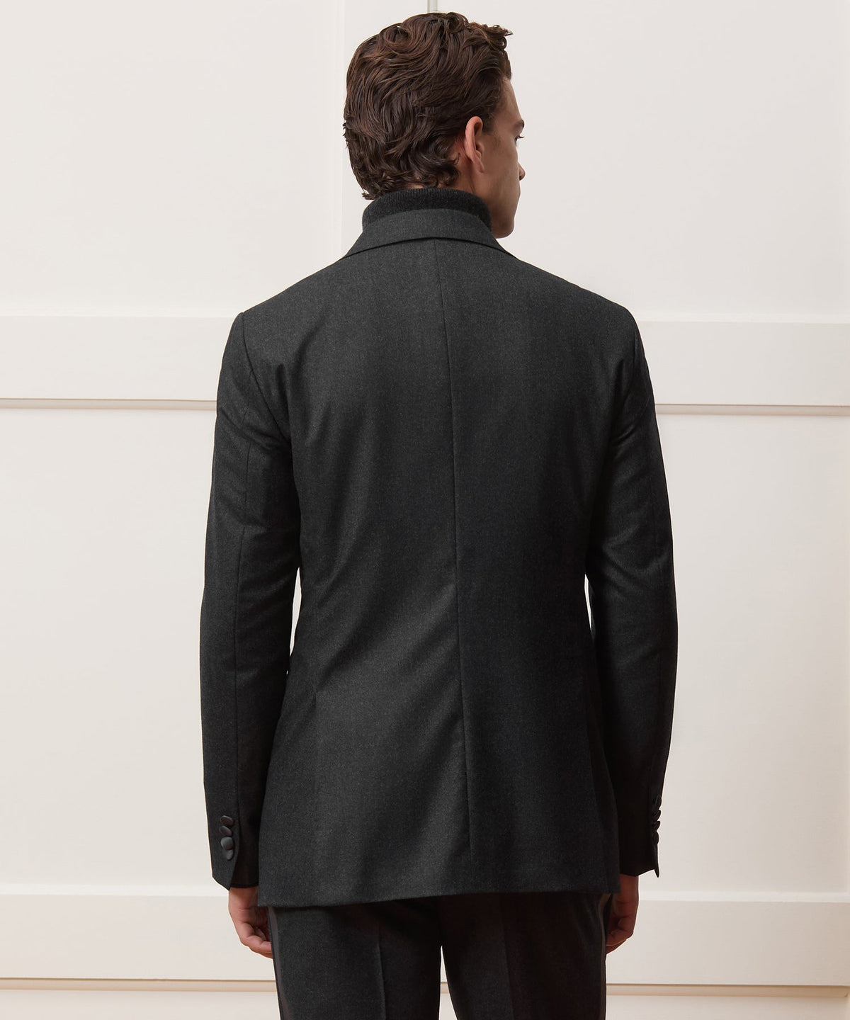 Italian Flannel Tuxedo Jacket - Charcoal