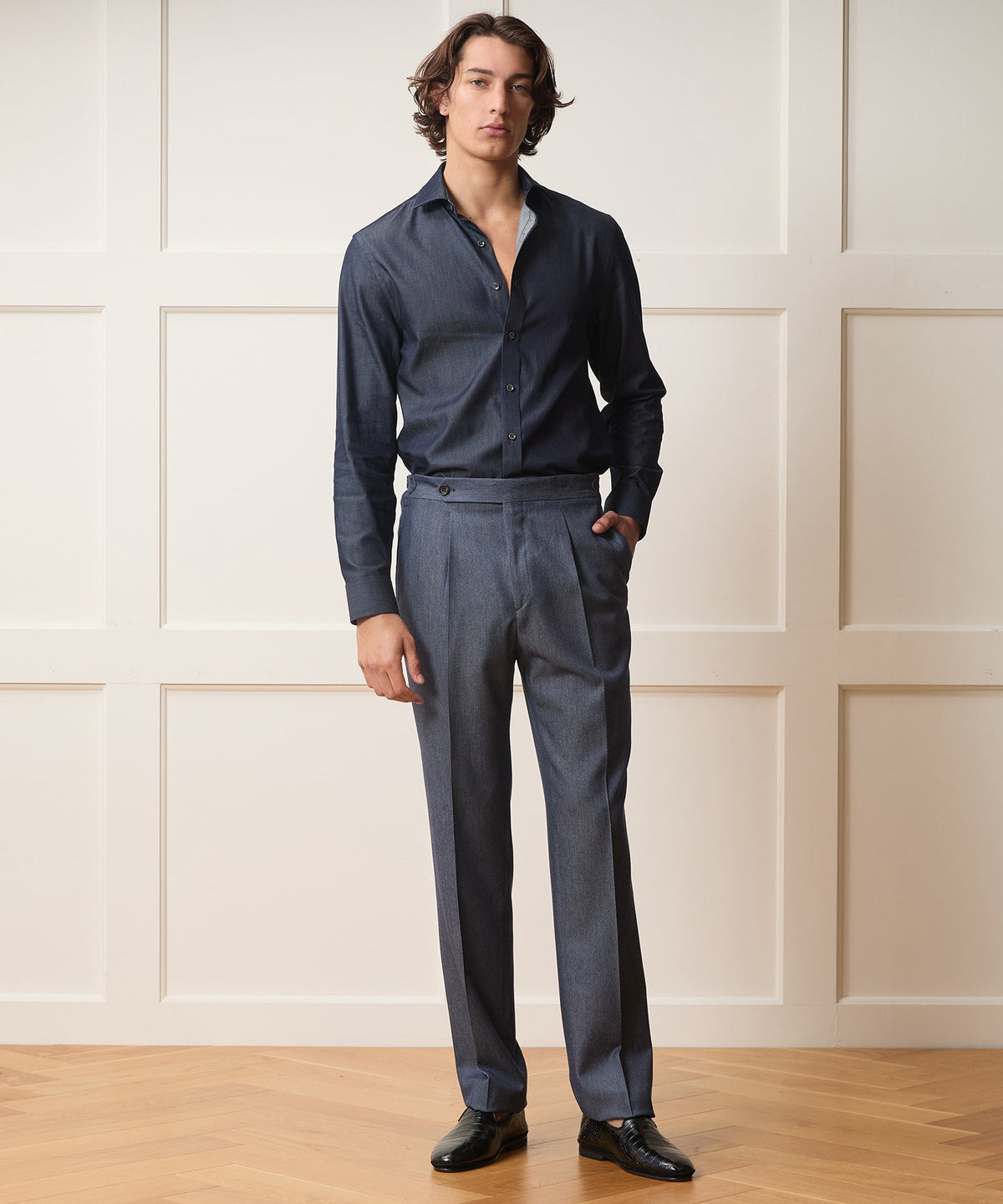 Italian Cashmere Side Tab Trouser - Indigo