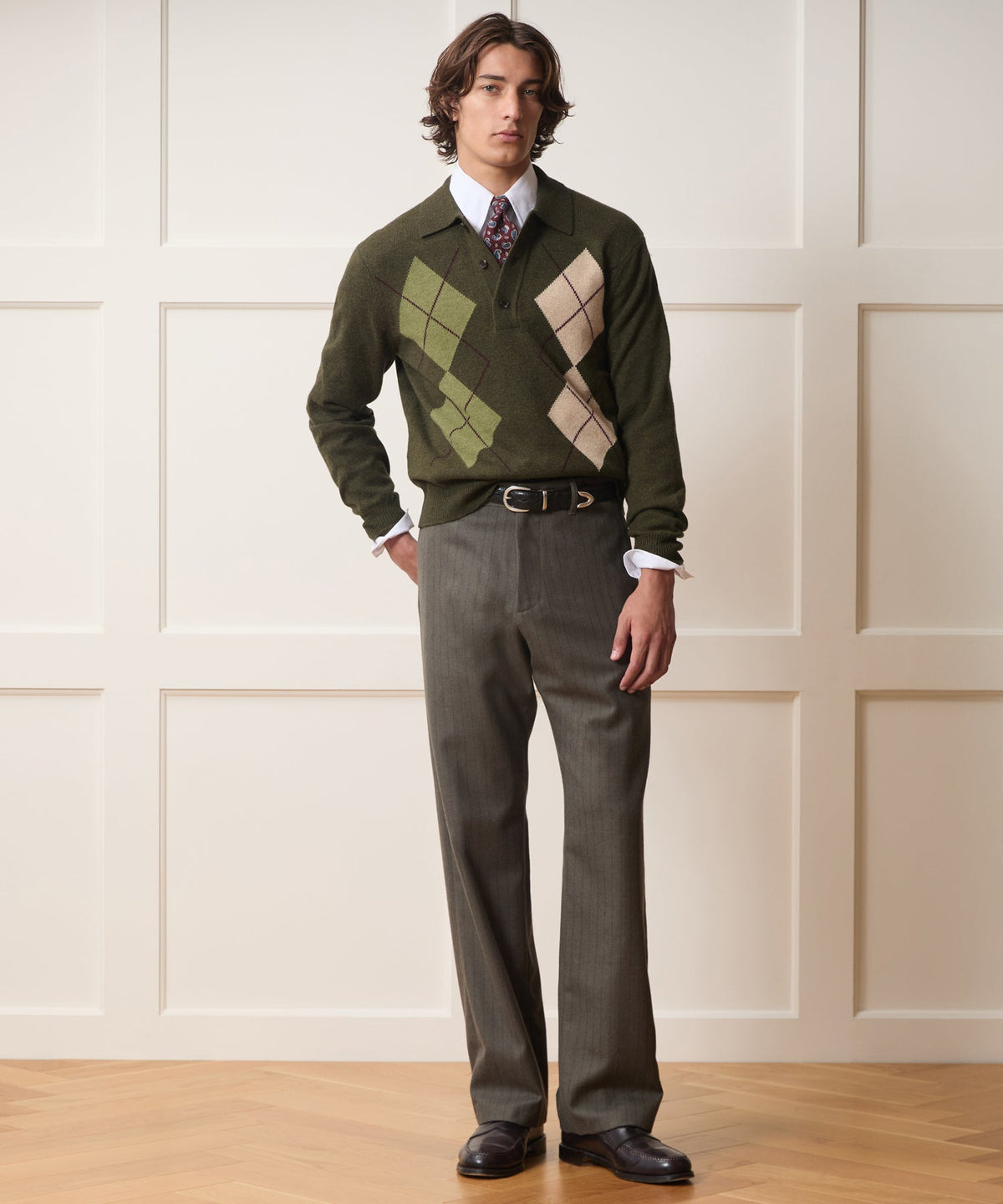 Argyle Sweater Polo - Olive