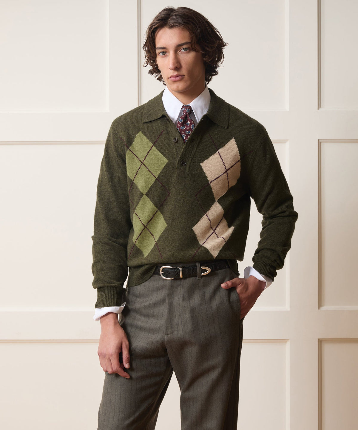 Argyle Sweater Polo - Olive