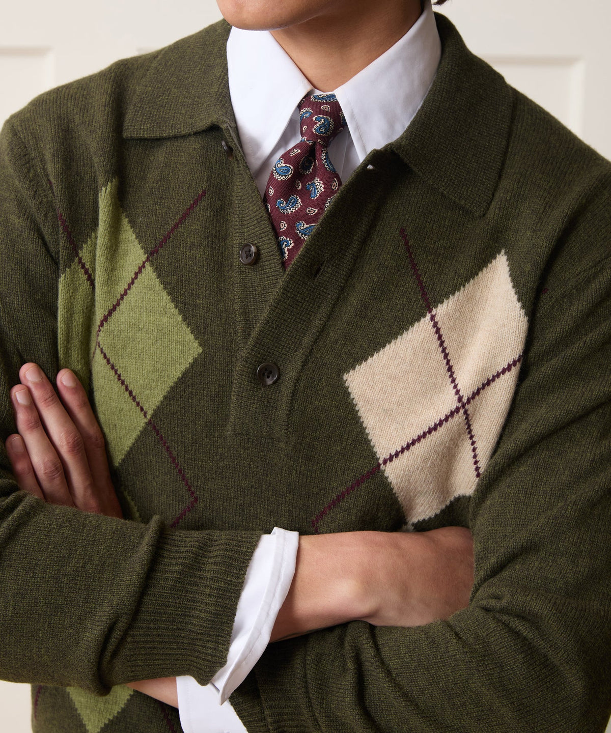 Argyle Sweater Polo - Olive