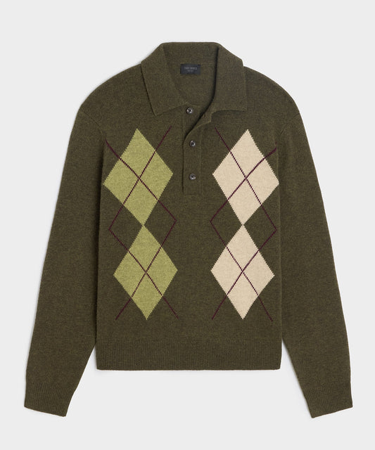 Argyle Sweater Polo - Olive