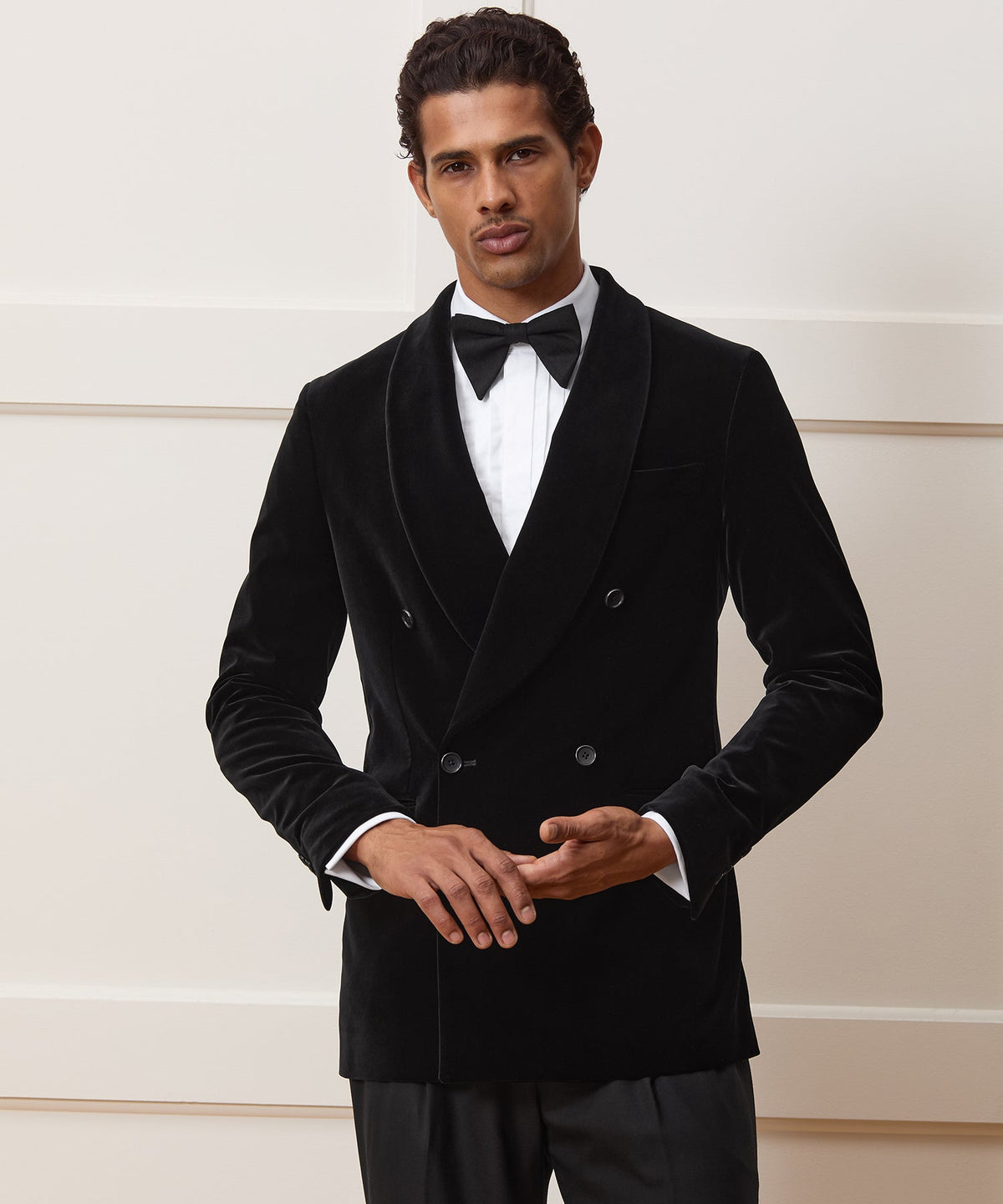 Italian Velvet Double-Breasted Dinner Jacket - Black