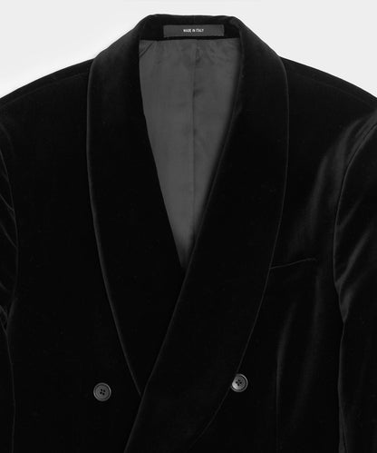 Italian Velvet Double-Breasted Dinner Jacket - Black