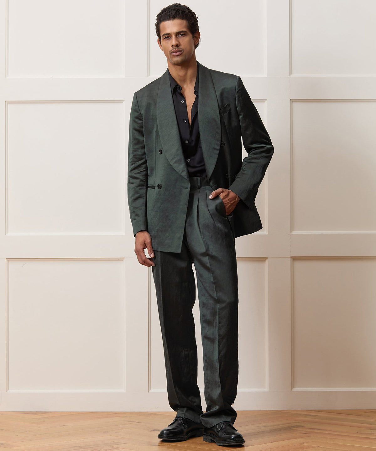Italian Satin Wythe Trouser - Emerald Green