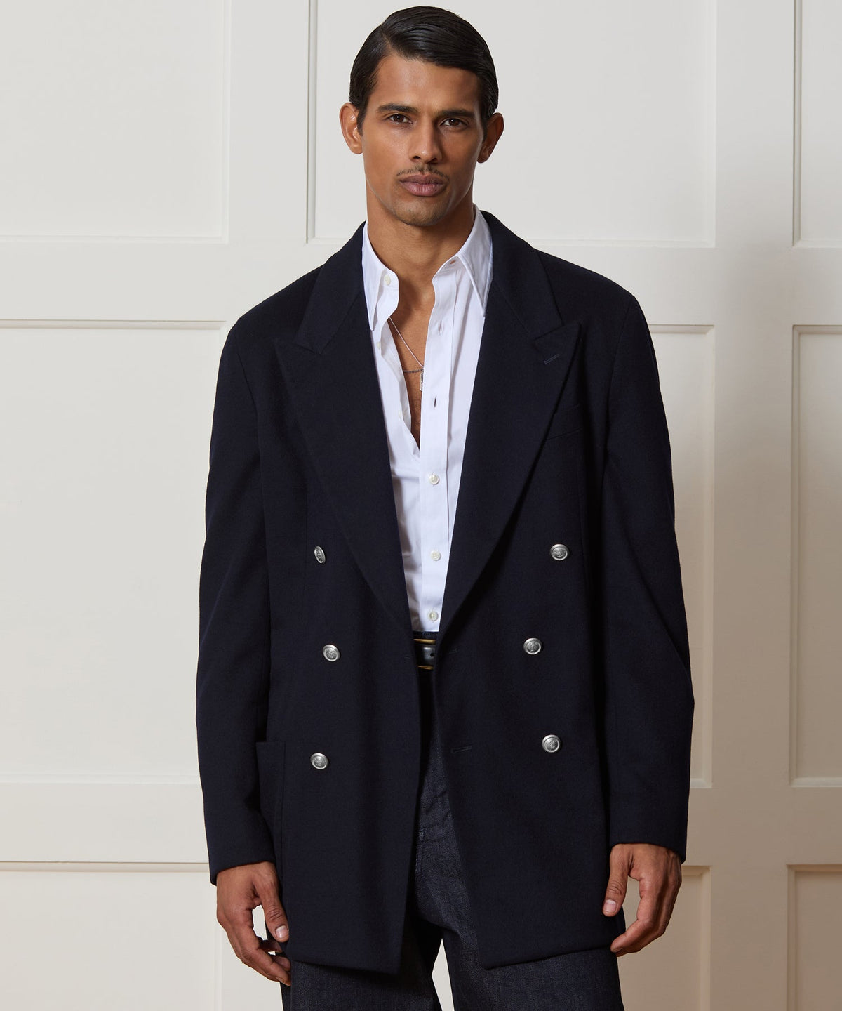 Italian Cashmere Double-Breasted Wythe Jacket - Navy