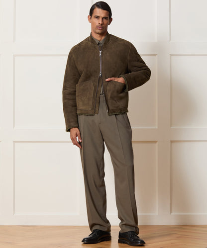 Italian Shearling Aviator Jacket - Olive