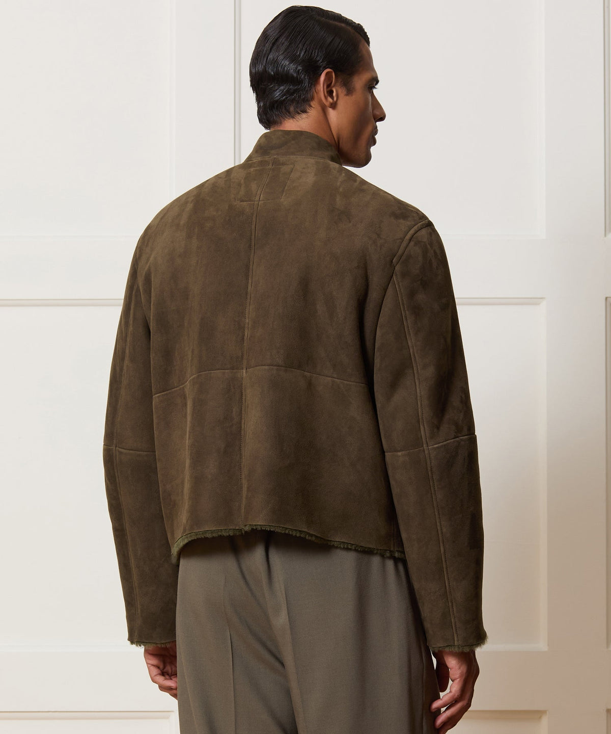 Italian Shearling Aviator Jacket - Olive