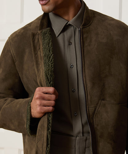Italian Shearling Aviator Jacket - Olive
