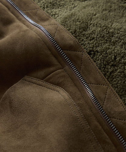 Italian Shearling Aviator Jacket - Olive