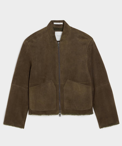 Italian Shearling Aviator Jacket - Olive