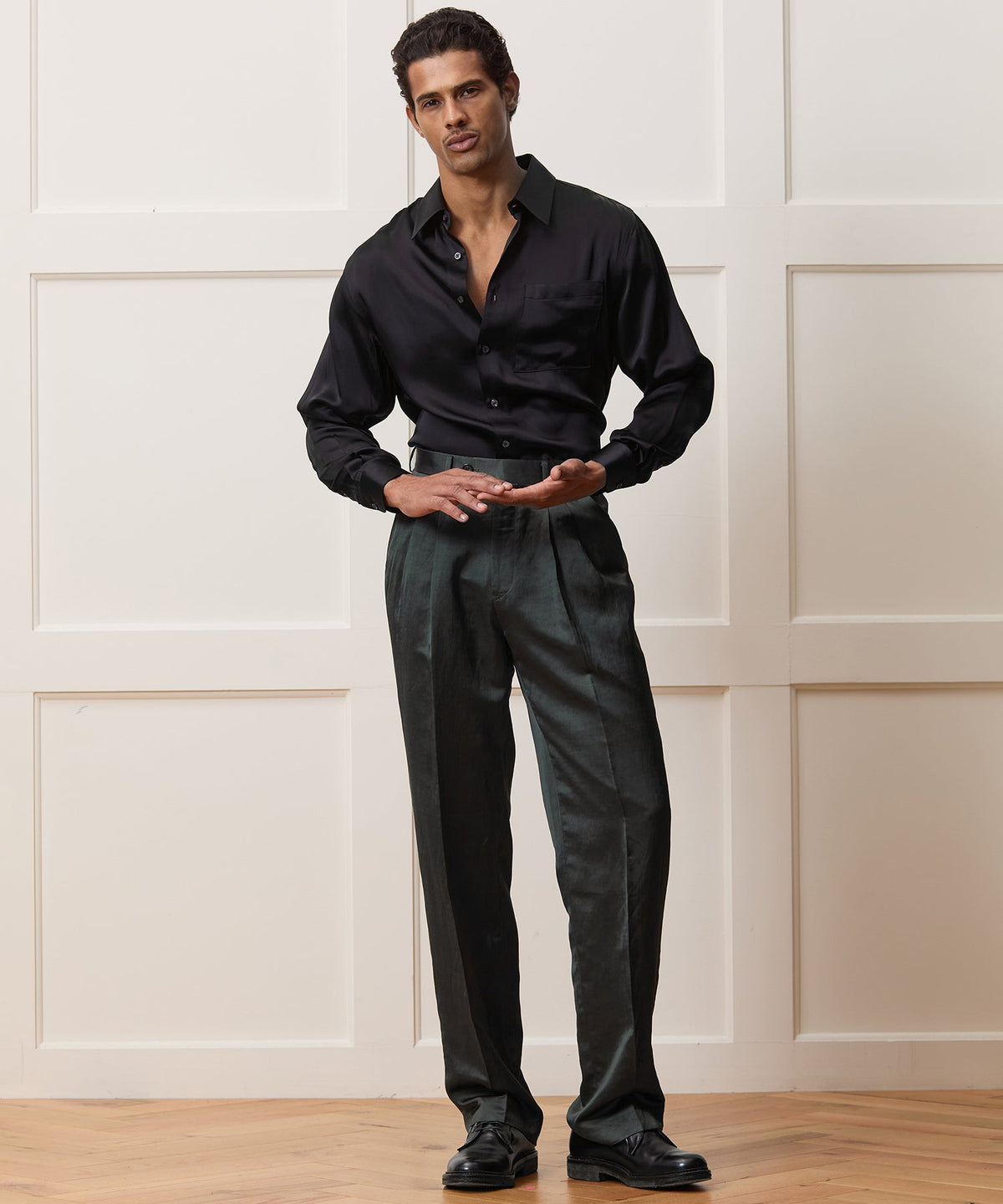 Italian Satin Wythe Trouser - Emerald Green