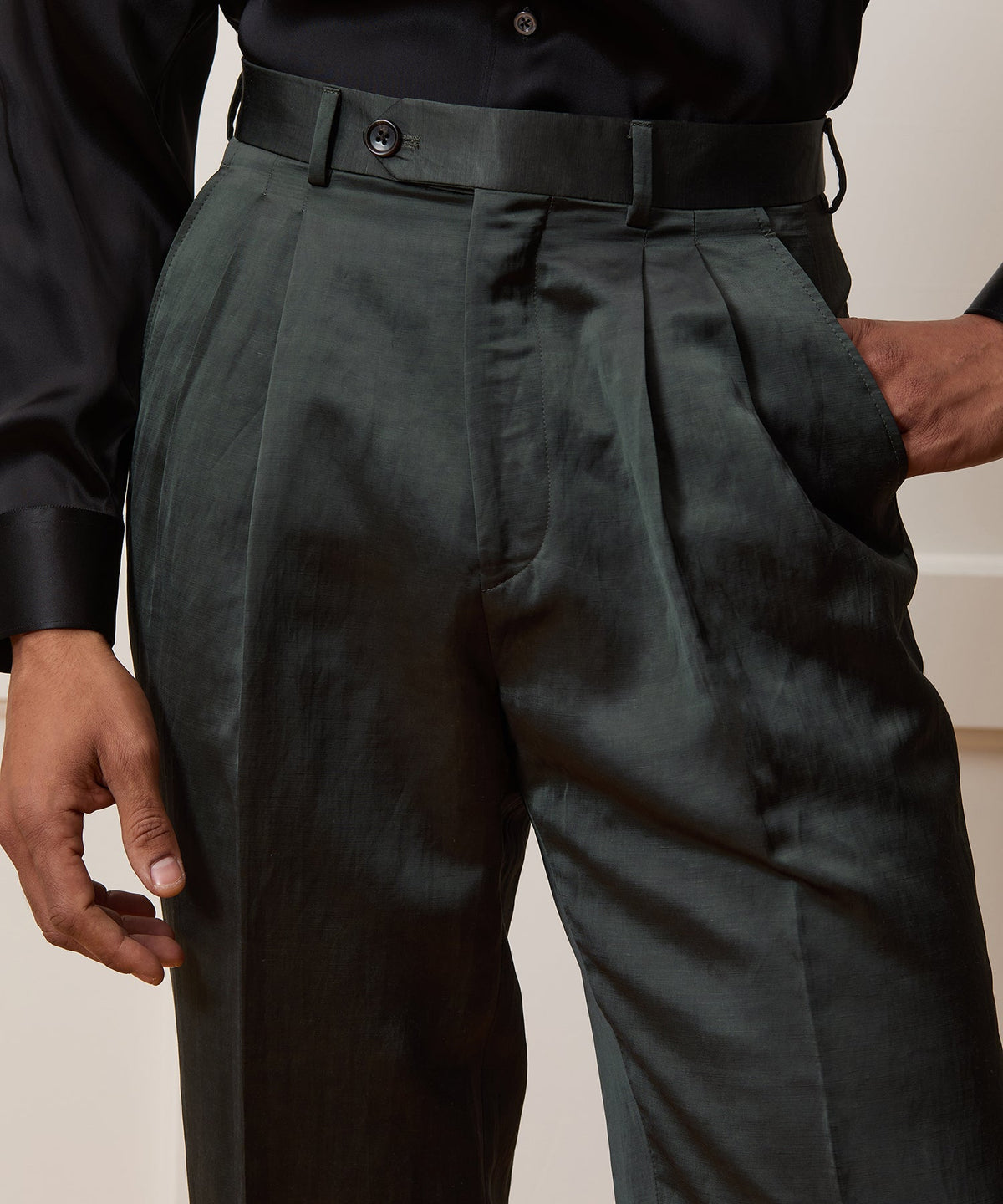 Italian Satin Wythe Trouser - Emerald Green