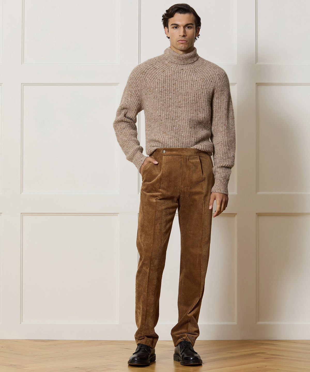 Italian Wide Wale Corduroy Side Tab Trouser - Brown
