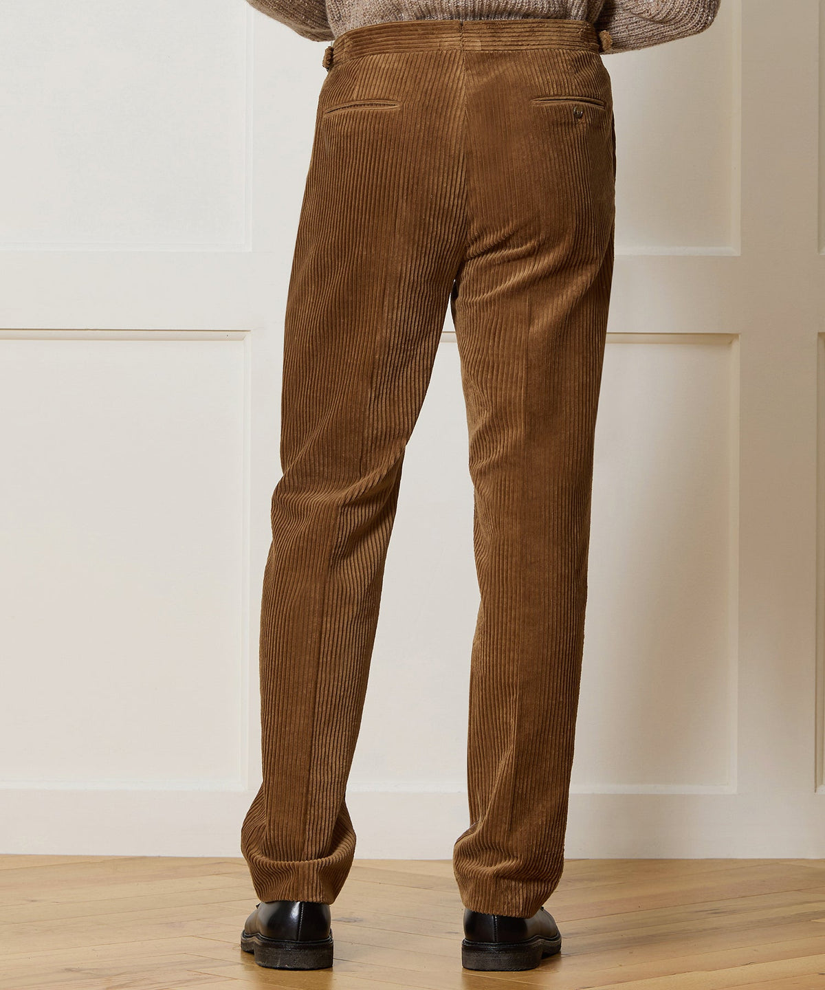 Italian Wide Wale Corduroy Side Tab Trouser - Brown