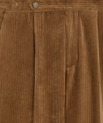 Italian Wide Wale Corduroy Side Tab Trouser - Brown